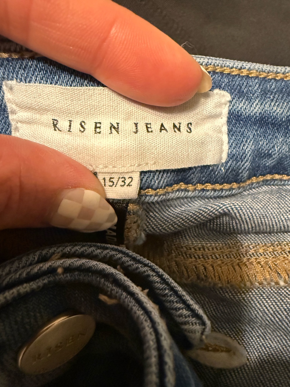 Risen Jeans- Light Blue High-Rise Flare Jeans with Raw Hem - Picture 5 of 7